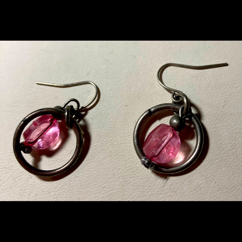 Silver With Pink Bead Earrings 691